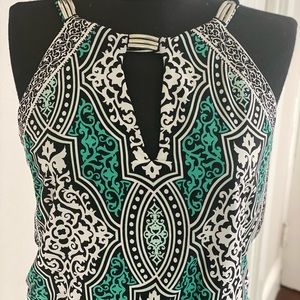 WHBM sleeveless blouson geo print MAXI DRESS